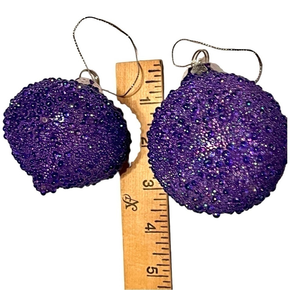 Christmas Vtg glass ornaments applied glass irridescent beads purple 3 shapes. - Picture 4 of 10